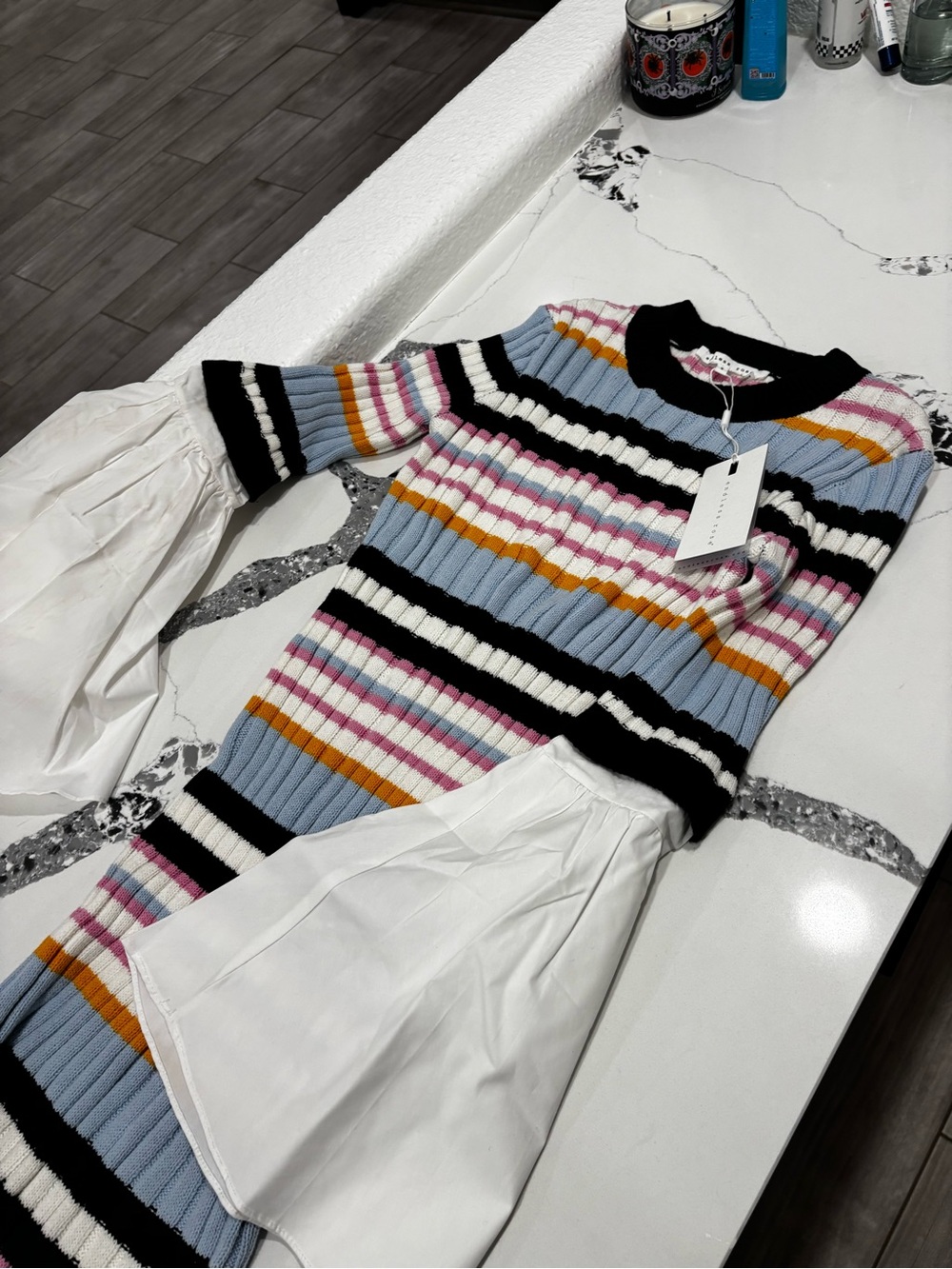 Endless Rose Multicolor Striped Midi Dress with White Bell Sleeves - Picture 3 of 10